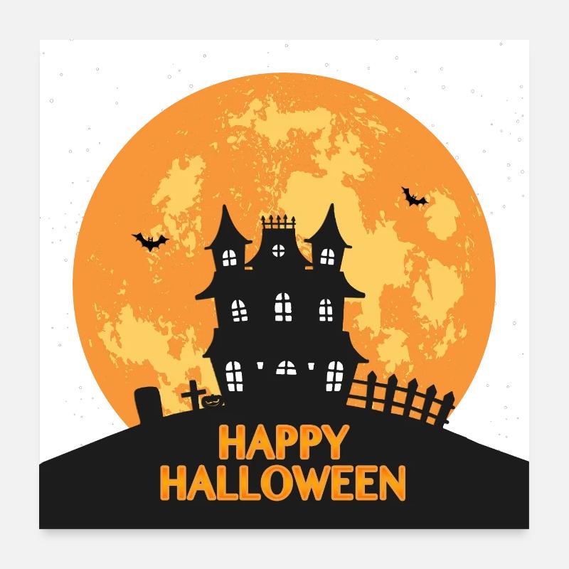 Joyeux Halloween maison hantée Poster 60 x 60 cm