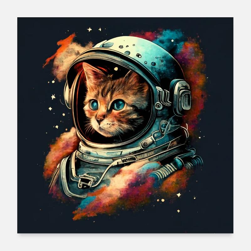 Chat cosmique dans le style aetherpunk Poster 60 x 60 cm