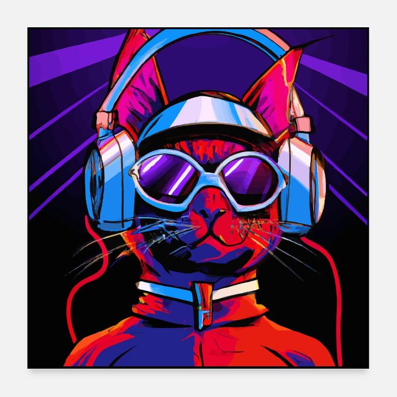 "cat music" Katze, Comic-Cover Poster 60x60 cm