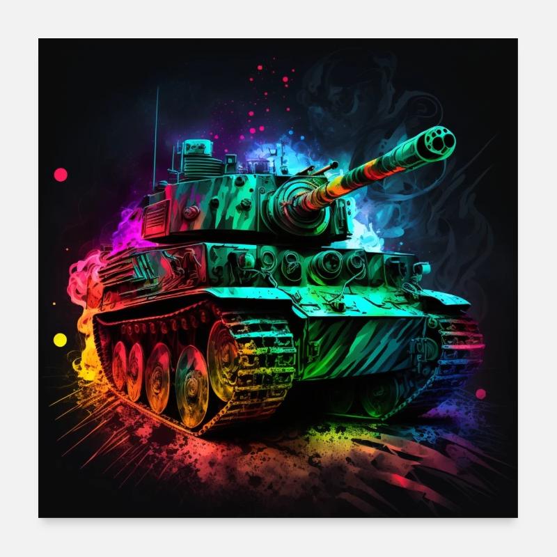 Kampfpanzer im Neonlicht, stark und robust Poster 60x60 cm