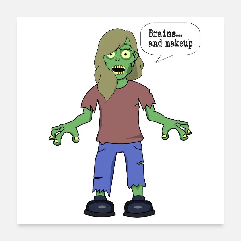 Zombie Brains et maquillage Poster 60 x 60 cm
