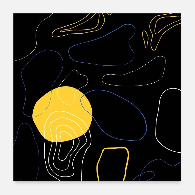 Abstract Pattern Topography Black and Yellow Poster 60 x 60 cm