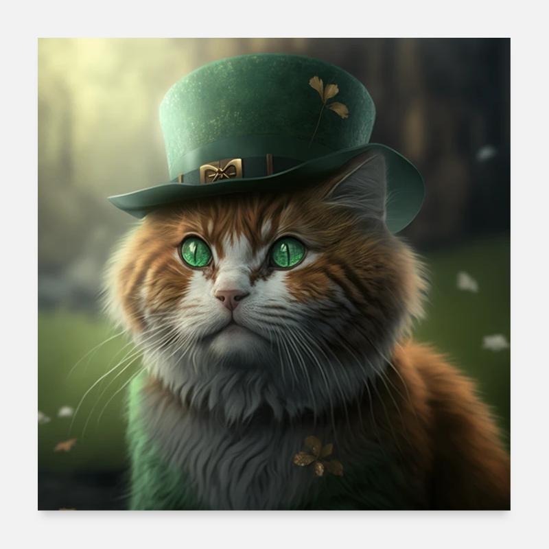 Chat mignon de la Saint-Patrick avec chapeau Irlande Poster 60 x 60 cm