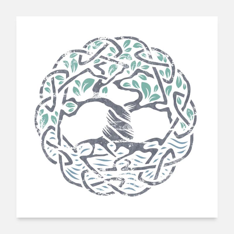 Keltischer Baum des Lebens. Grau. Poster 60x60 cm