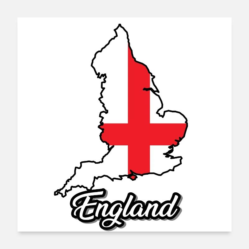 Carte du drapeau de l’Angleterre, Pays Poster 60 x 60 cm
