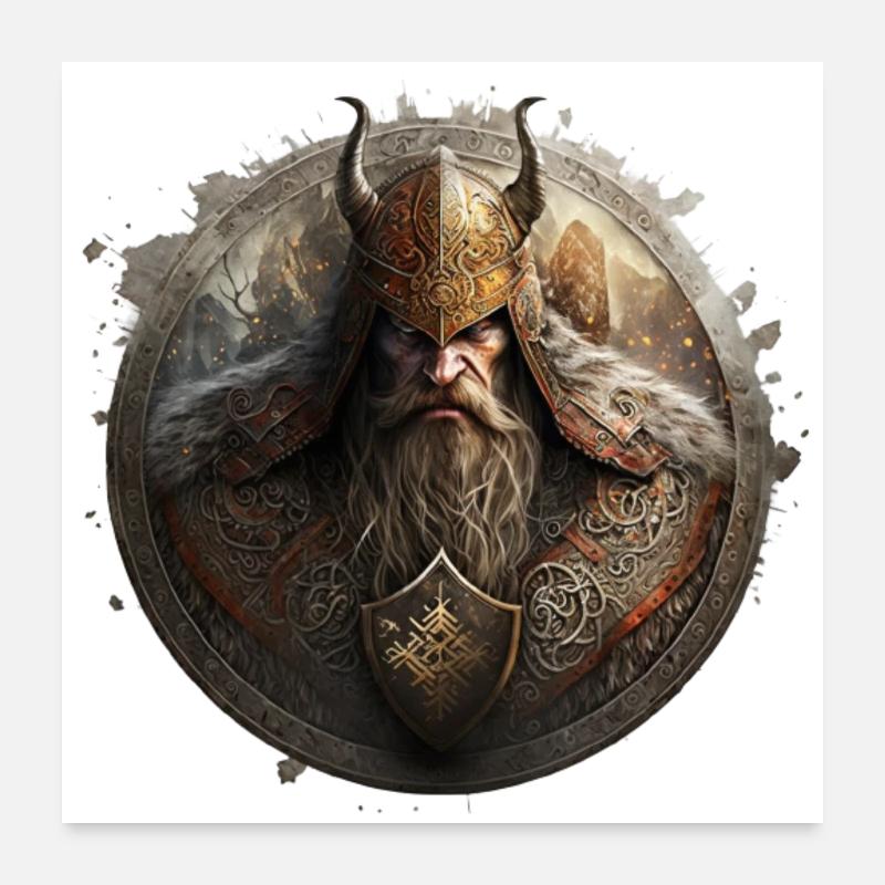 Wikinger Krieger Nordische Mythologie Poster 60x60 cm