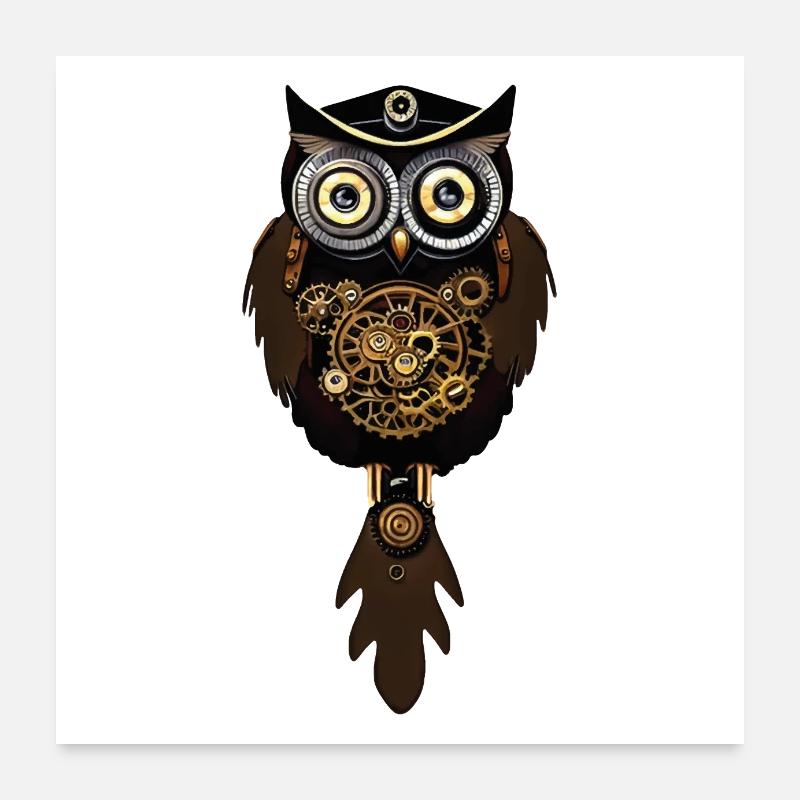 Steampunk Eule mit Maschinenuhr Poster 60x60 cm