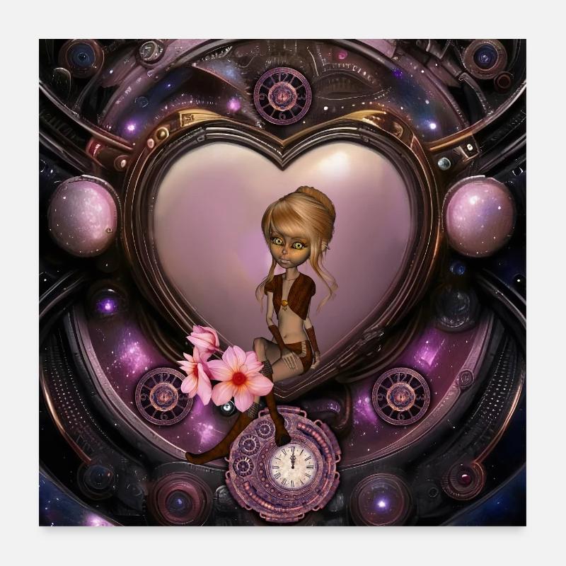 Wunderbares Steampunk-Herz mit Fee Poster 60x60 cm