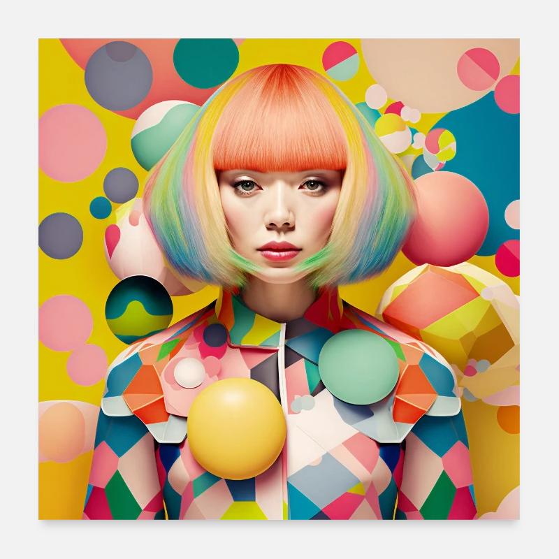Kunstportrait einer Frau, farbenfroh Poster 60x60 cm
