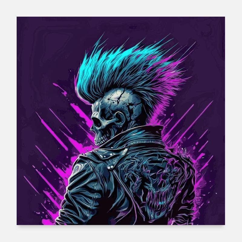 Synthwave Zombie Skull Poster 60 x 60 cm