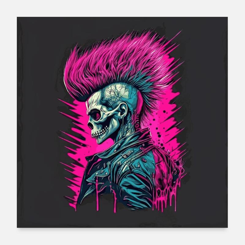 Synthwave Zombie Skull Poster 60 x 60 cm