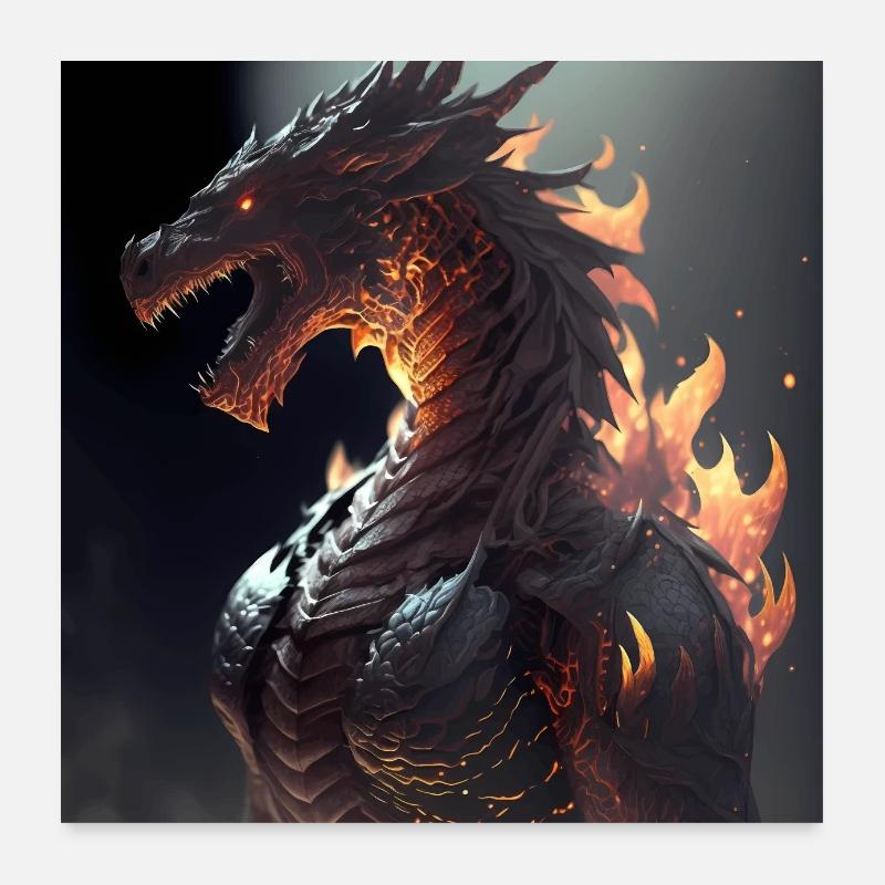 Drachenkrieger - Poster 60x60 cm - Weiß