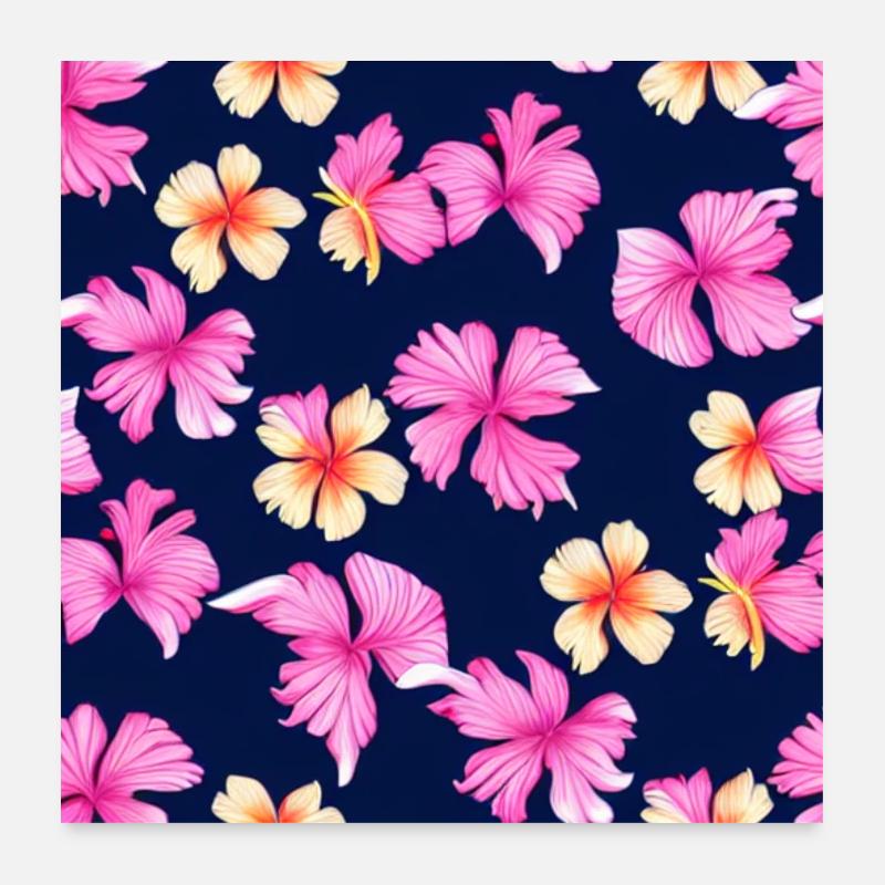 Pattern Fleurs Hawaiian Hibiscus Poster 60 x 60 cm