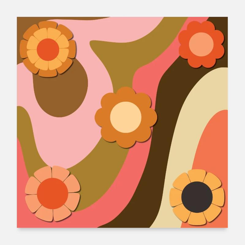 Tourbillon de fleurs rétro Poster 60 x 60 cm