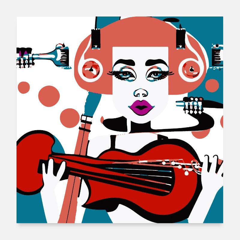 Fille de la musique Poster 60 x 60 cm