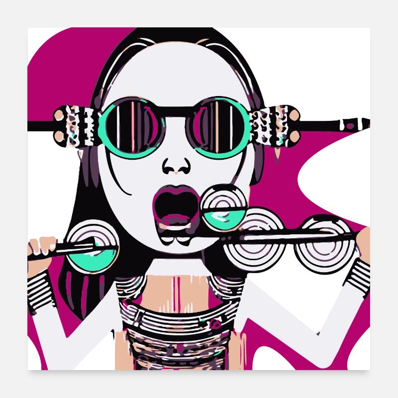 Musik Mädchen - Poster 60x60 cm - Weiß