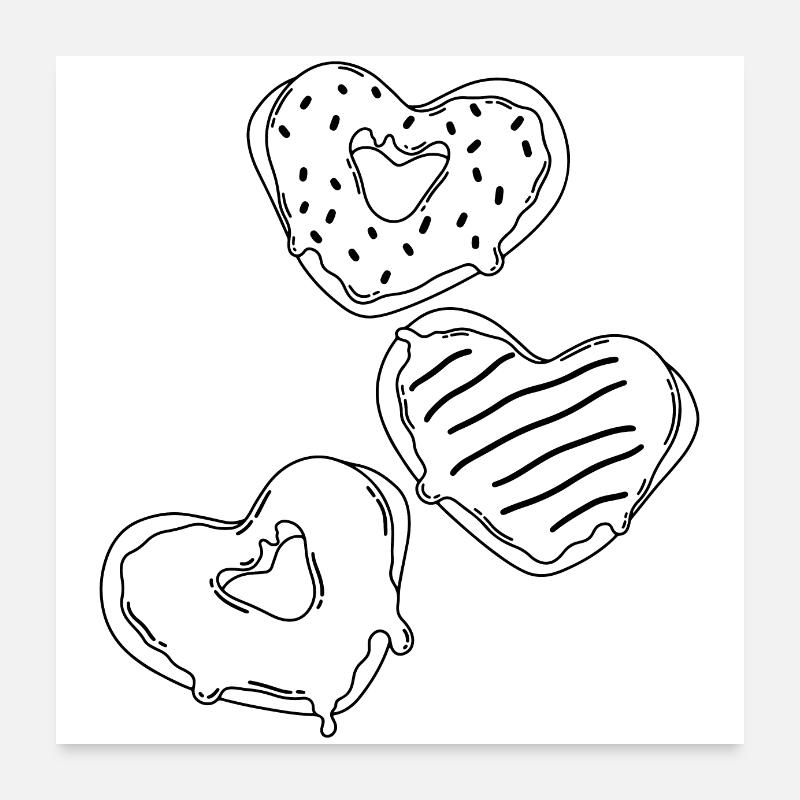 Heart donuts Valentines 90s Poster 24" x 24" (60x60 cm)