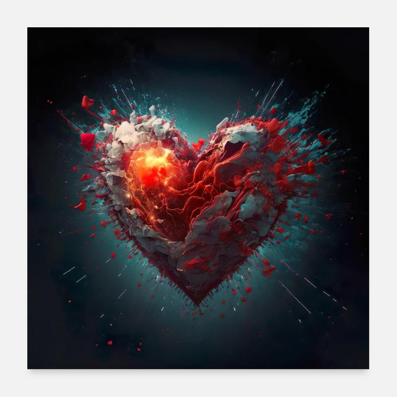 Exploding Heart Digital Wall Art Poster Wall Art Poster 24" x 24" (60x60 cm)