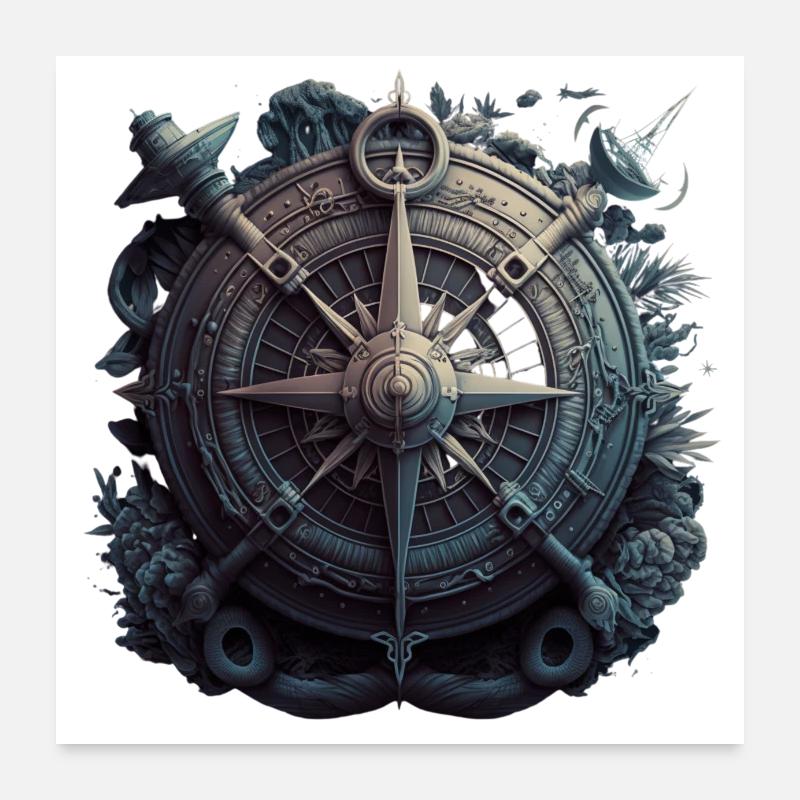 Ancre maritime avec boussole de navigation cool Poster 60 x 60 cm