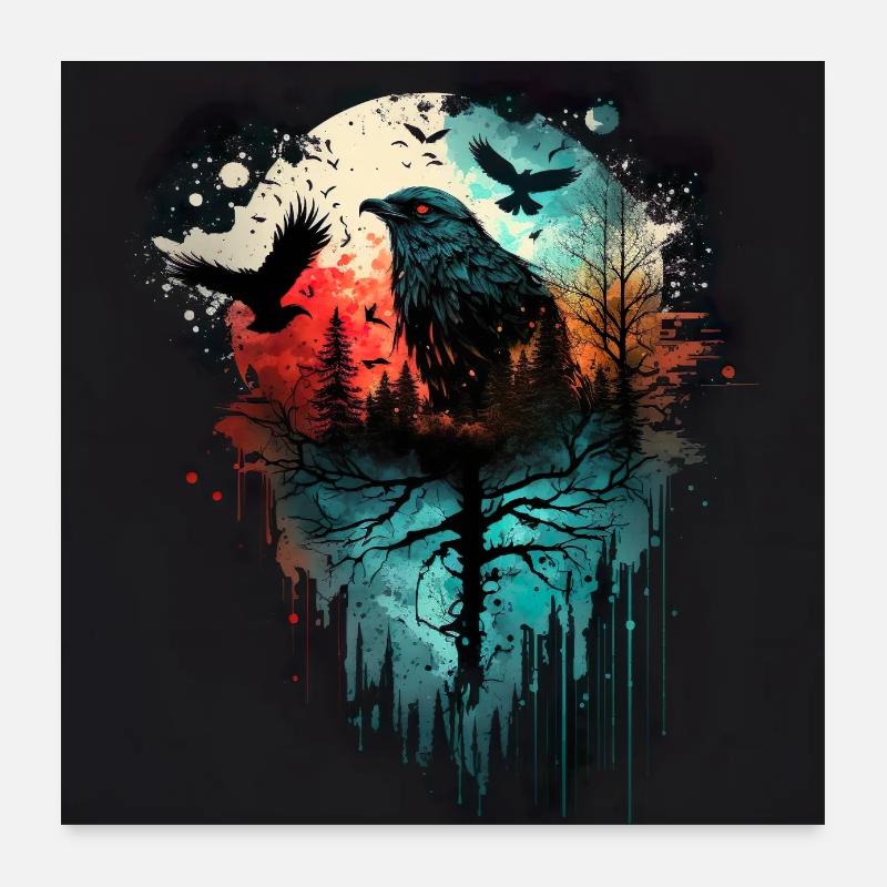 Krähenschwarm Poster 60x60 cm