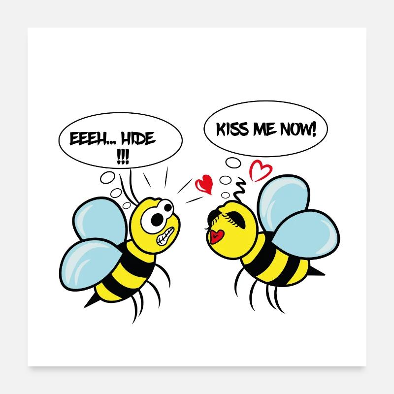 Comic-Biene - Poster 60x60 cm - Weiß