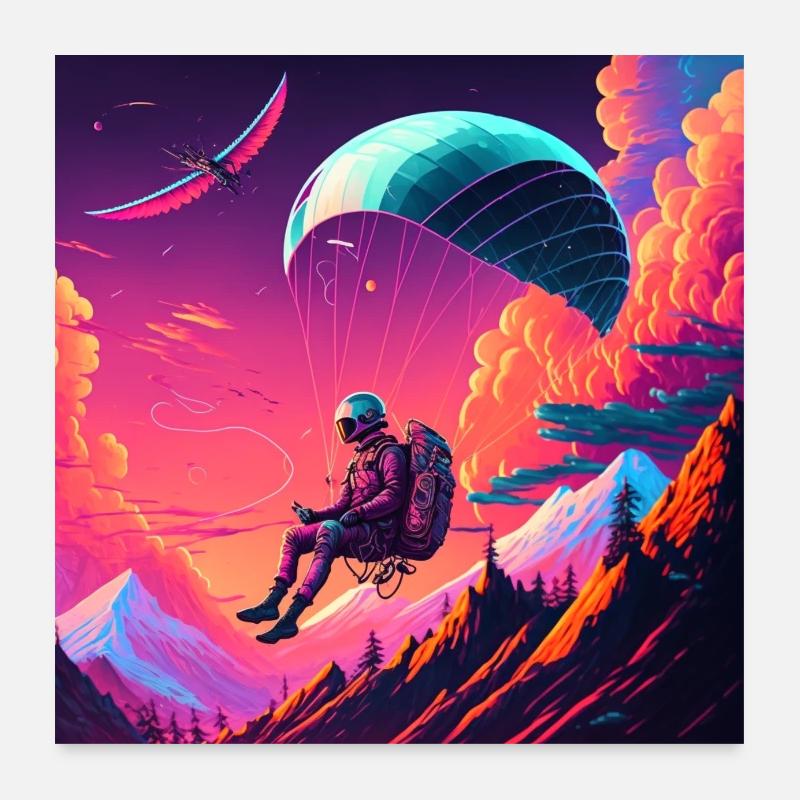 Parapentes en style synthwave - Poster 60 x 60 cm - blanc
