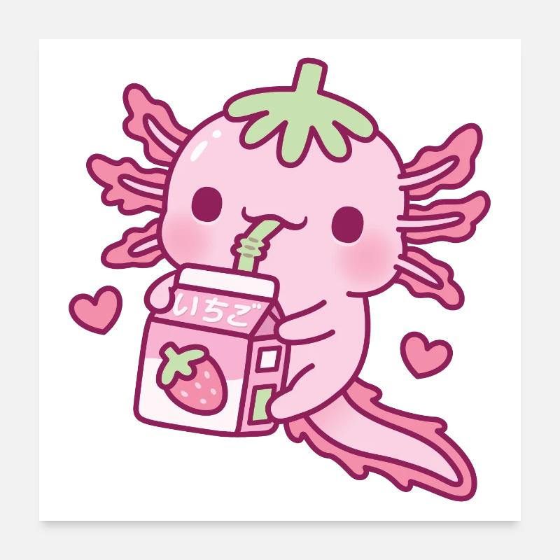 Süßer Axolotl liebt es, Erdbeermilch zu trinken Poster 60x60 cm