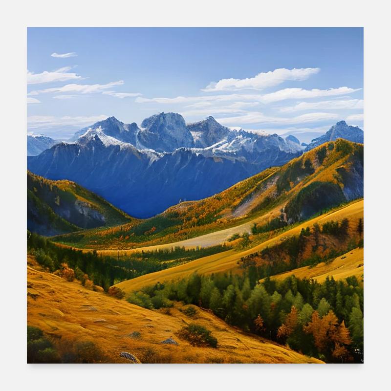 Gebirgsgemälde in satten Farben Poster 60x60 cm