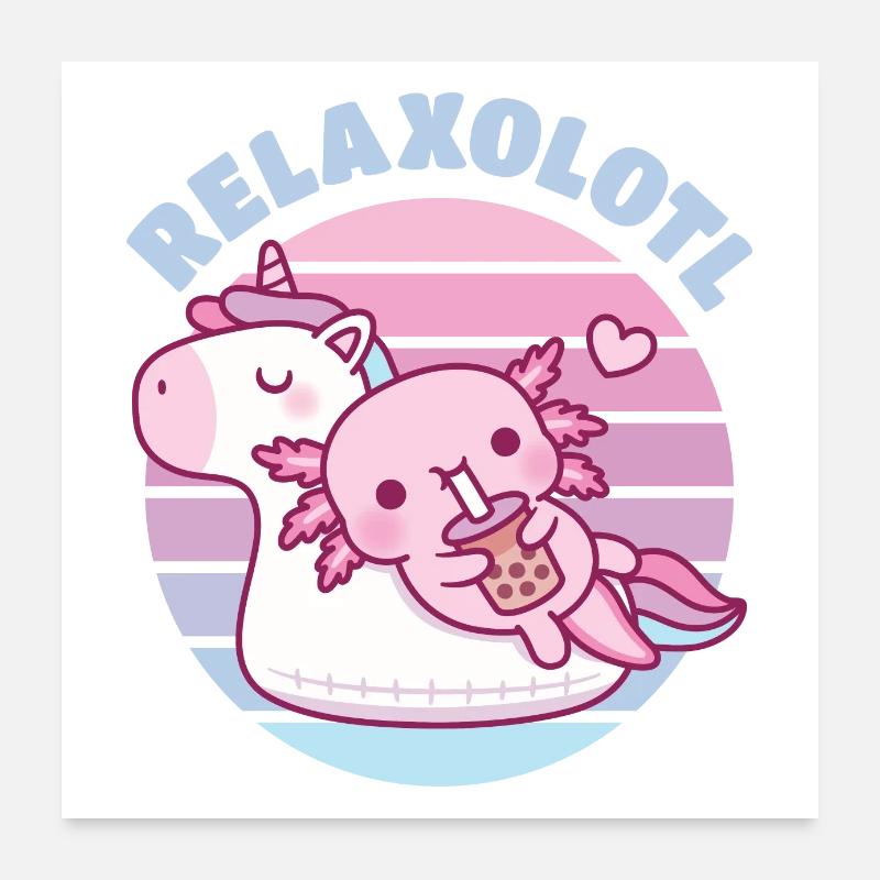 Axolotl Chilling On Unicorn Pool Float Relaxolotl Poster 60x60 cm