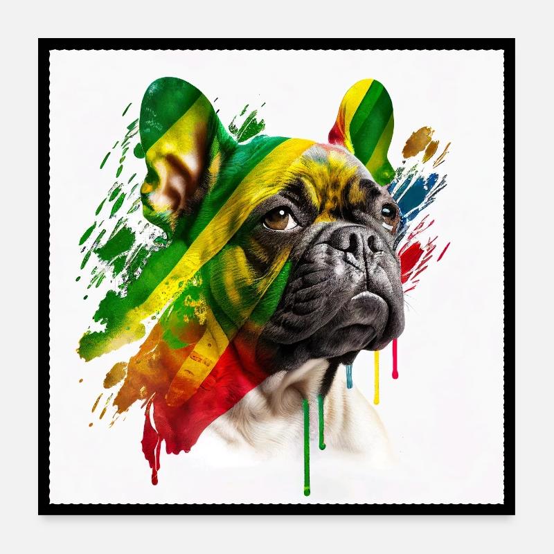 Conception du bouledogue français « BobMarley » Poster 60 x 60 cm