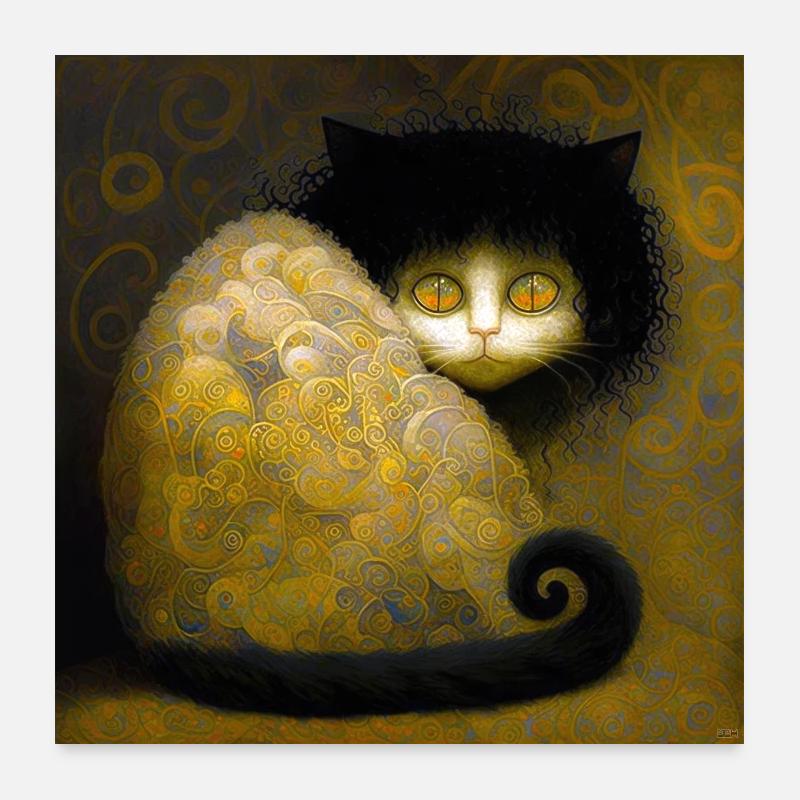 Chat Doré Arabesques - Stoik le chat Poster 60 x 60 cm