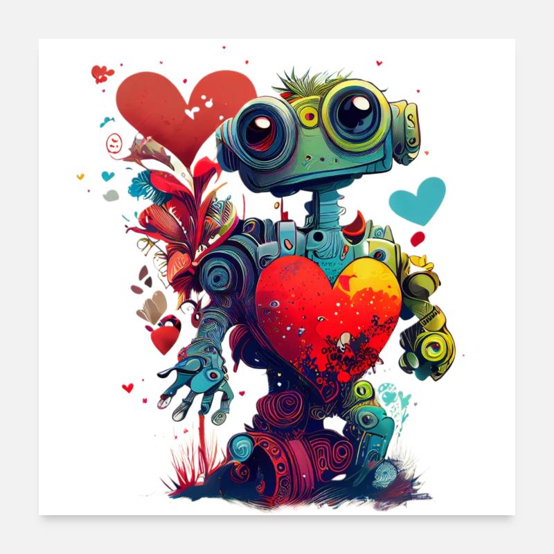 Lustiger Roboter mit Herz, Valentinstag Poster 60x60 cm