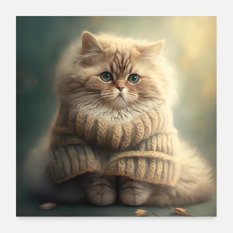 Katze Strick Pullover Süß Lusitg Poster 60x60 cm