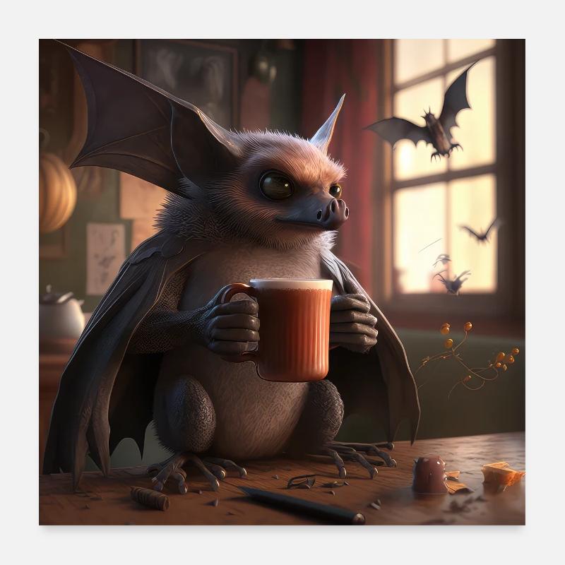 Café de chauve-souris Caféine Lusitg Poster 60 x 60 cm