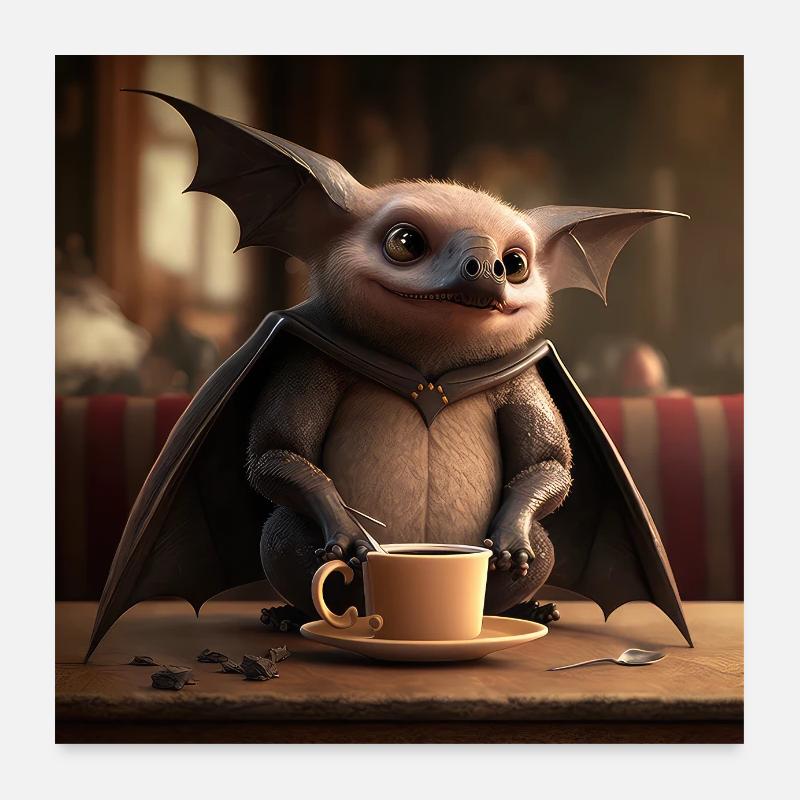 Café de chauve-souris Caféine Drôle Poster 60 x 60 cm