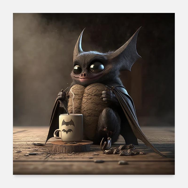 Bat Coffee Caffeine Funny Poster 24" x 24" (60x60 cm)