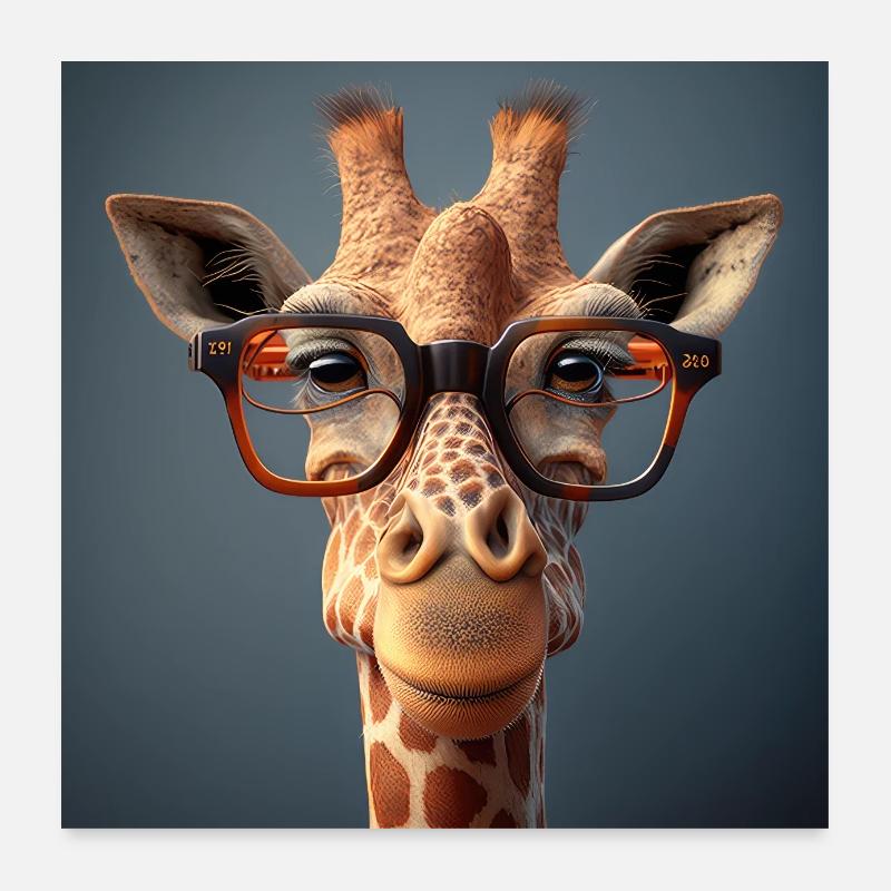 Funny Giraffe Glasses Poster 24" x 24" (60x60 cm)