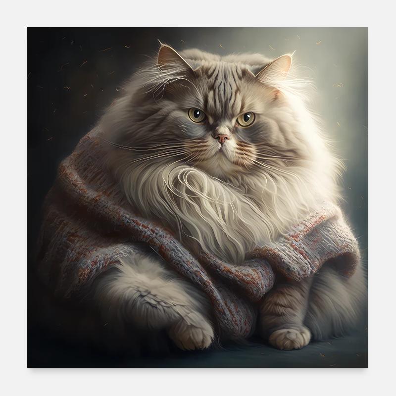 Katze Wolle Strick Pullover Stricken Lustig Süß Poster 60x60 cm