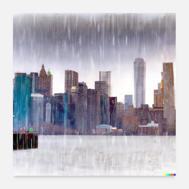 Ney York Skyline im Regen - Poster 60x60 cm - Weiß
