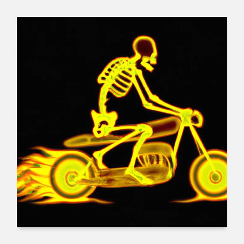 Skelett Biker - Poster 60x60 cm - Weiß