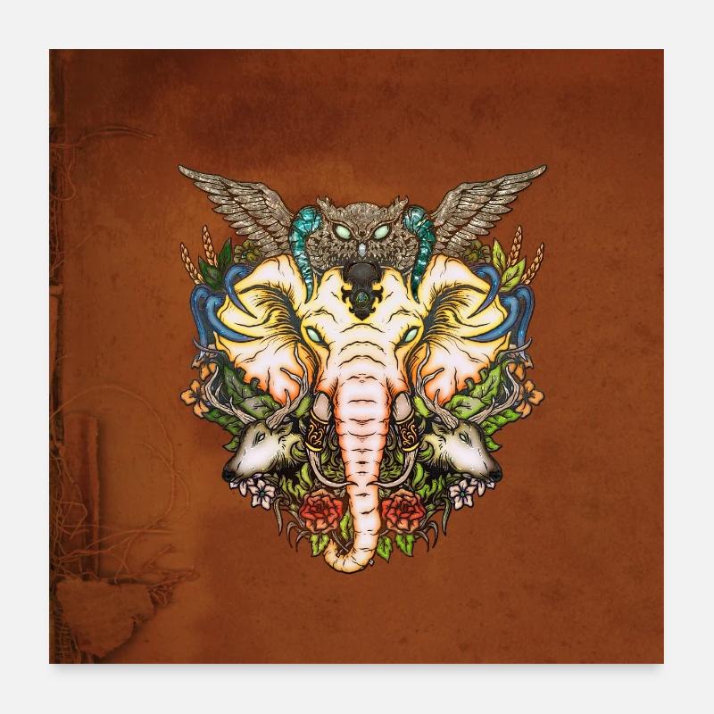 L’éléphant majestueux avec la créature de la nuit Poster 60 x 60 cm