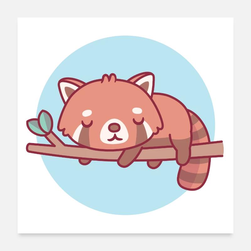 Cute Red Panda Sleeping On Tree Branch Poster 24" x 24" (60x60 cm)
