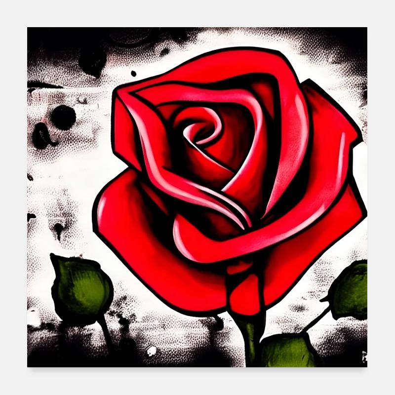 Red rose graffiti style Poster 24" x 24" (60x60 cm)