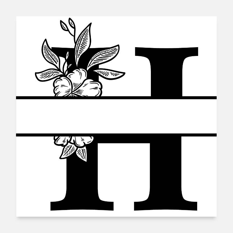Personalisierter Blumenbuchstabe H Poster 60x60 cm