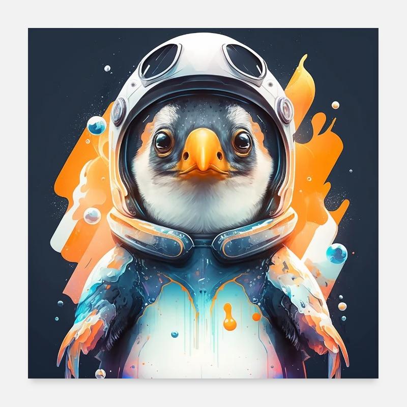 Penguin as an astronaut in space - Poster Poster 24" x 24" (60x60 cm)