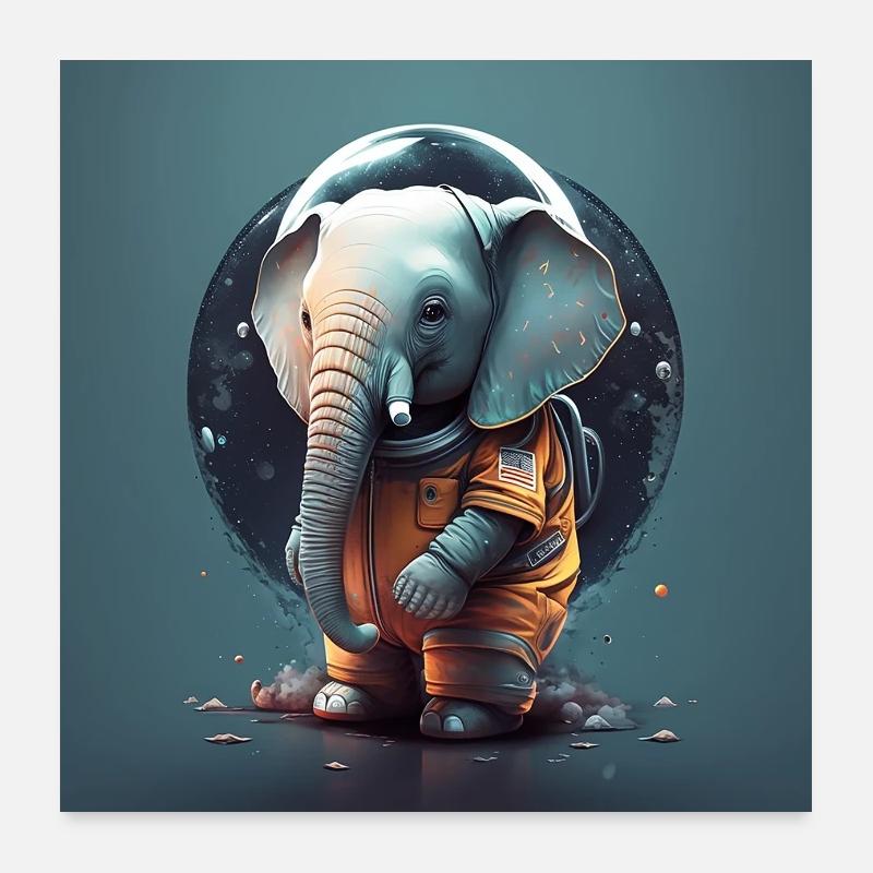 Süßer Elefant als Astronaut - Poster Poster 60x60 cm