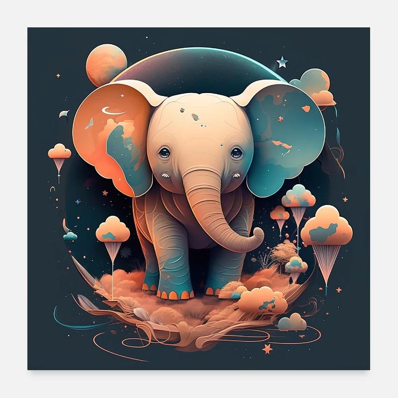 Fantaisie d’éléphant mignon - Poster 60 x 60 cm - blanc