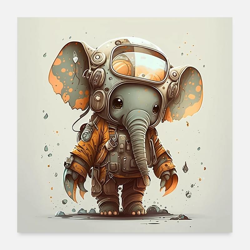 Éléphant en costume de pompier - Affiche Poster 60 x 60 cm