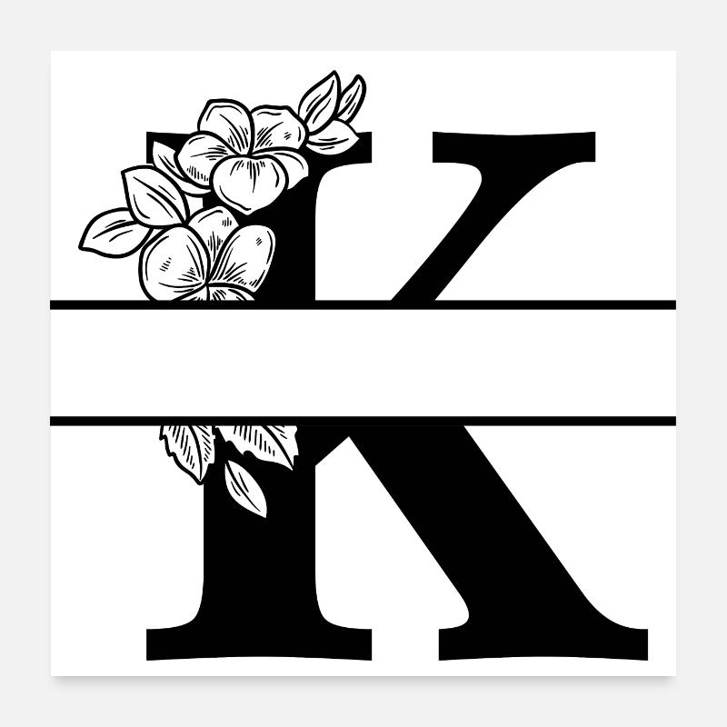 Personalisierter Blumenbuchstabe K Poster 60x60 cm
