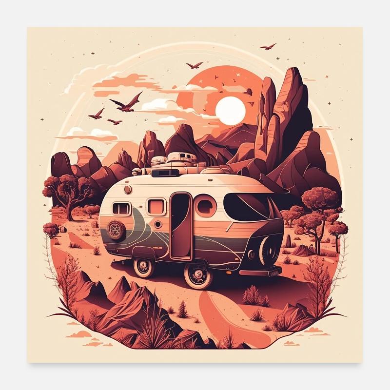 Bus Camping Aventure Outback Australie Poster 60 x 60 cm